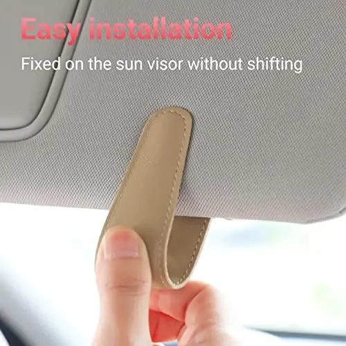 Sunglass Holder for Car Visor Sunglasses Clip Magnetic Leather Glasses Eyeglass Holder Interior Car Accessories for Woman Man - 2 Packs Beige - 4