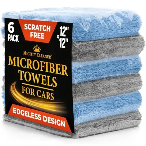 Mighty Cleaner Edgeless Microfiber Towels for Cars – 6pk (12”x12”) - 540 GSM - Super Soft Detailing & Buffing – Scratch-Free & Absorbent Microfiber Cleaning Cloths for Car Polishing - 1