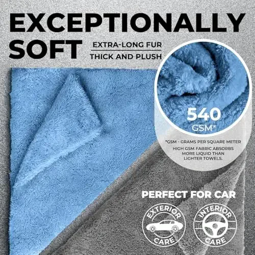 Mighty Cleaner Edgeless Microfiber Towels for Cars – 6pk (12”x12”) - 540 GSM - Super Soft Detailing & Buffing – Scratch-Free & Absorbent Microfiber Cleaning Cloths for Car Polishing - MIGHTY CLEANER (1)
