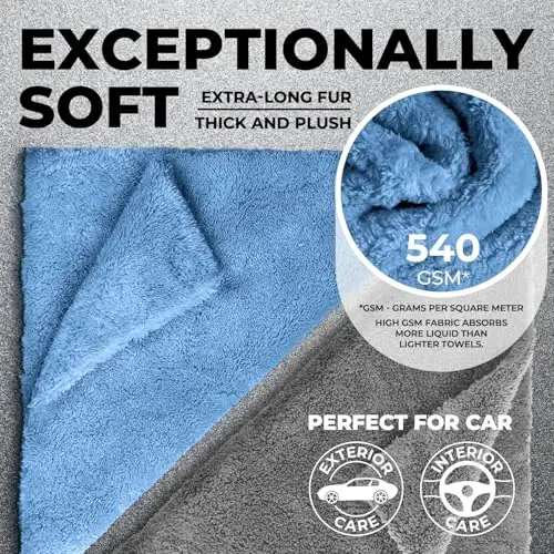 Mighty Cleaner Edgeless Microfiber Towels for Cars – 6pk (12”x12”) - 540 GSM - Super Soft Detailing & Buffing – Scratch-Free & Absorbent Microfiber Cleaning Cloths for Car Polishing - 2