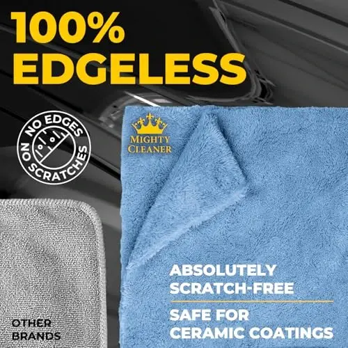 Mighty Cleaner Edgeless Microfiber Towels for Cars – 6pk (12”x12”) - 540 GSM - Super Soft Detailing & Buffing – Scratch-Free & Absorbent Microfiber Cleaning Cloths for Car Polishing - 4