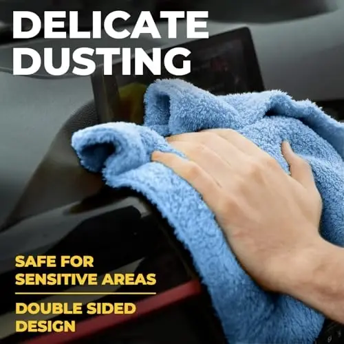 Mighty Cleaner Edgeless Microfiber Towels for Cars – 6pk (12”x12”) - 540 GSM - Super Soft Detailing & Buffing – Scratch-Free & Absorbent Microfiber Cleaning Cloths for Car Polishing - 6