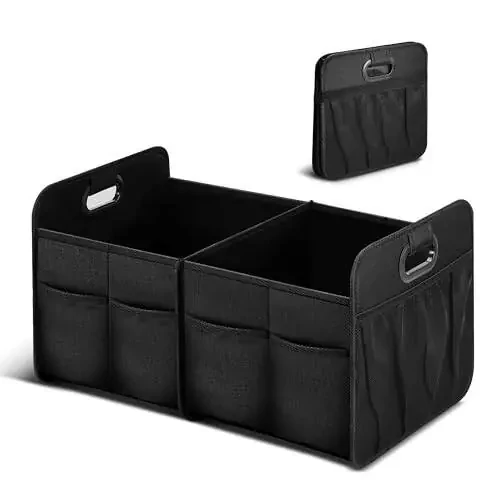 Simple Deluxe Trunk Organizer for Car/SUV, Collapsible 600D Waterproof Oxford Polyester 50L Storage Box, 2 Compartments Multipurpose Travel Accessories, Anti-slip & Leak-proof, Black New - 1