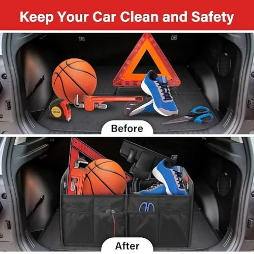 Simple Deluxe Trunk Organizer for Car/SUV, Collapsible 600D Waterproof Oxford Polyester 50L Storage Box, 2 Compartments Multipurpose Travel Accessories, Anti-slip & Leak-proof, Black New - 5