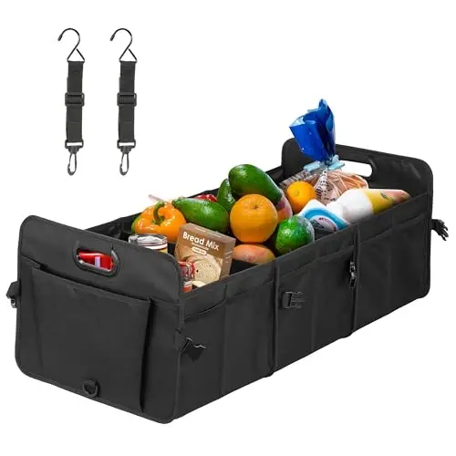 Simple Deluxe Trunk Organizer for Car, 95L Large Capacity, Collapsible Multi Compartment Automotive SUV Accessories, Adjustable Strap & Non Slip Bottom, for Travel/Home/Office, Black Newv - 1