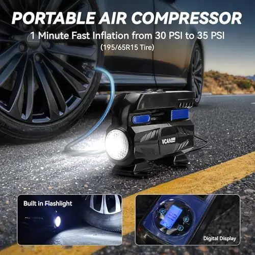 Car Emergency Safety Kit Bag with Digital Air Compressor,Jumper Cables,First Aid Kit, Winter Vehicle Roadside Safety Kit with Detachable Snow Shovel, for Women, Men, Teen - 3