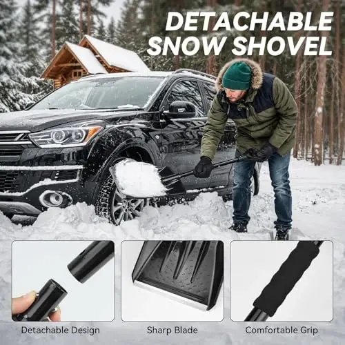 Car Emergency Safety Kit Bag with Digital Air Compressor,Jumper Cables,First Aid Kit, Winter Vehicle Roadside Safety Kit with Detachable Snow Shovel, for Women, Men, Teen - 4