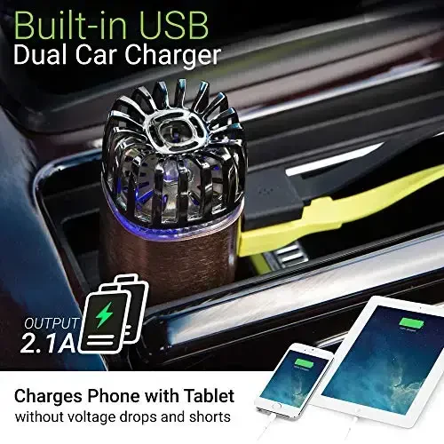 Car Air Purifier Ionizer - 12V Plug-in Ionic Anti-Microbial Car Deodorizer with Dual USB Charger - Smoke Smell, Pet and Food Odors, Allergens, Viruses Eliminator for Car (Matte Copper) - 4