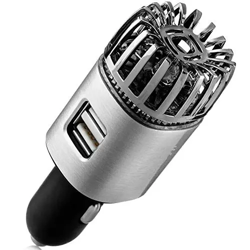 Car Air Purifier Ionizer - 12V Plug-in Ionic Anti-Microbial Car Deodorizer with Dual USB Charger - Smoke Smell, Pet and Food Odors, Allergens, Viruses Eliminator for Car (Matte Silver) - TWINKLE BIRDS