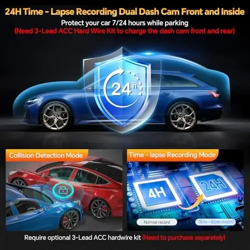 3 Channel 4K Dash Cam Front Rear and Inside with 5G WiFi & APP Control | 4K/2.5K+1080P+1080P Dashcam for Car, Dash Camera with 64GB Card, 24H Parking Monitor, Night Vision, Loop Recording, G-Sensor - 5