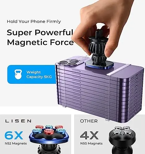 LISEN Magnetic Phone Holder for Car, [Easily Install] Car Phone Holder Mount [6 Strong Magnets] Cell Phone Holder for Car [Case Friendly] iPhone Car Holder Pink 🧲20X Powerful: Pink LV633 - 4