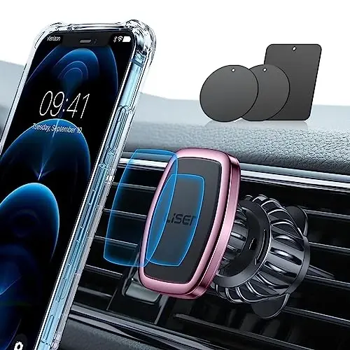 LISEN Magnetic Phone Holder for Car, [Easily Install] Car Phone Holder Mount [6 Strong Magnets] Cell Phone Holder for Car [Case Friendly] iPhone Car Holder Blue LV633 - LISEN