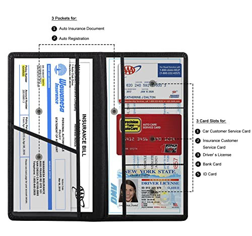 Araç Kayıt ve Sigorta Kartı Tutucu, Araç Ruhsatı Belgesi Eldiven Kutusu Bölme Düzenleyici, Kadın Erkek Gençler İçin Araba İç Aksesuarları (Çapraz Siyah) - 2
