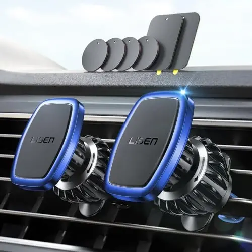 LISEN 2 Pack Magnetic Phone Holder for Your Car Mount 6 Military Magnets Car Phone Holder Mount Vent Cell Phone Holdeer Mount Vent Cell Phone Holder (Blue) - 1