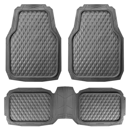 CAR PASS Heavy Duty Charcoal Gray Rubber Car Floor Mats Univeraal Fit, Deep Dish All-Weather Floor Mat for Car, Waterproof Durable Anti-Slip Trim to Fit for SUV Truck Sedan, 3 Piece Full Set Dark Gray - 1