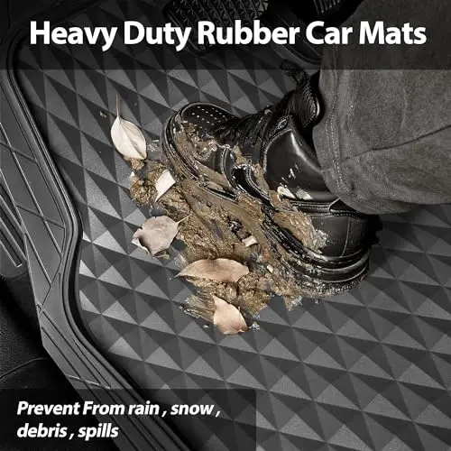 CAR PASS Heavy Duty Charcoal Gray Rubber Car Floor Mats Univeraal Fit, Deep Dish All-Weather Floor Mat for Car, Waterproof Durable Anti-Slip Trim to Fit for SUV Truck Sedan, 3 Piece Full Set Dark Gray - 6