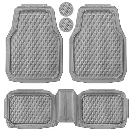 CAR PASS Heavy Duty Rubber Car Mats, Gray Deep Dish All-Weather Car Floor Mat Full Set Durable Anti-Slip 3D Rhombus Waterproof Trim Fit Liner Universal Fit Automotive,Sedan,SUV,Truck, 3 Pcs Light Gray - CAR PASS