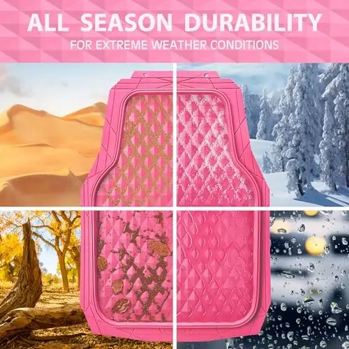 CAR PASS Heavy Duty Rubber Hot Pink Car Floor Mats & Cargo Liners, Deep Dish All-Weather Trunk Mats Durable Anti-Slip 3D Rhombus Waterproof Trim to Fit Liner Universal Fit Auto,Sedan,SUV,Truck, Pink - 4