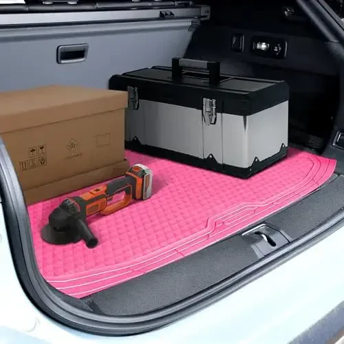 CAR PASS Heavy Duty Rubber Hot Pink Car Floor Mats & Cargo Liners, Deep Dish All-Weather Trunk Mats Durable Anti-Slip 3D Rhombus Waterproof Trim to Fit Liner Universal Fit Auto,Sedan,SUV,Truck, Pink - 6