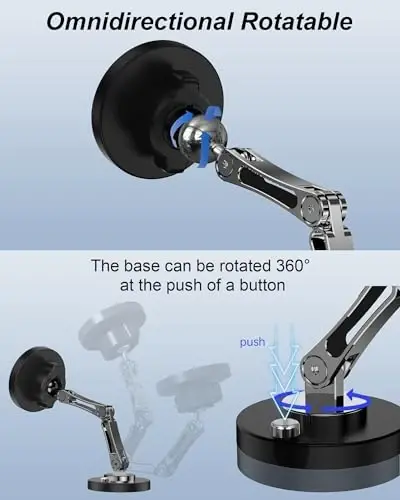 Car Phone Holder Mount, 15W Wireless Charger for Car - Magnetic Phone Holder with Adjustable Arm, 360 Rotation Universal Dashboard Mount for iPhone Samsung - 4