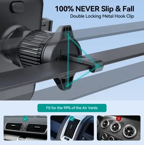 Car Phone Holder Vent [ Metal Clip] Phone Holders for Your Car Hands Free Universal Air Vent Cell Phone Car Mount Fit for iPhone Android All Smartphone Automobile Cradles - 5