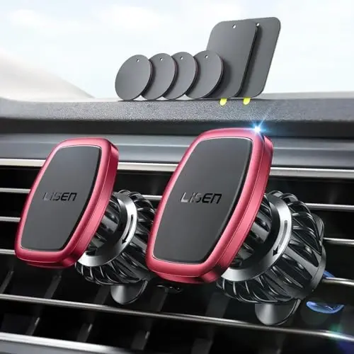 LISEN 2 Pack Magnetic Phone Holder for Your Car Mount 6 Military Magnets Car Phone Holder Mount Vent Cell Phone Holdeer Mount Vent Cell Phone Holder (Red) - 1
