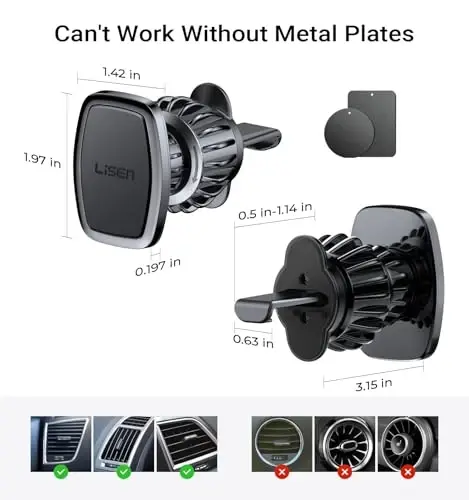 LISEN 2 Pack Magnetic Phone Holder for Your Car - 6 Military Magnets Vent Cell Phone Mount (Silver) - 3