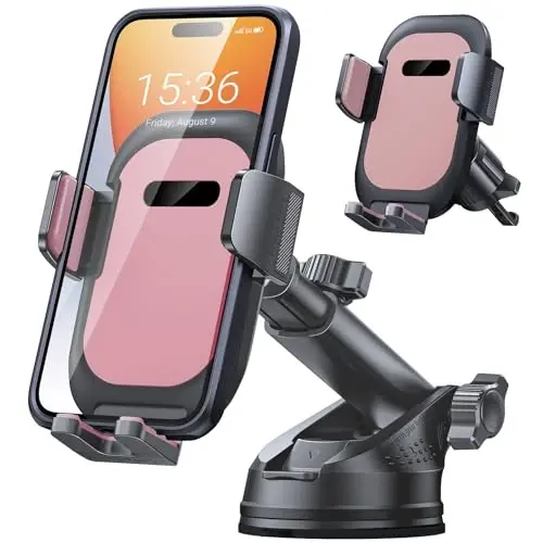 Ultra Stable Phone Holders for Your Car [Powerful & 360 Adjustable Suction Cup] Universal Car Phone Holder Mount Long Arm Flexible Car Mount for Dashboard Windshield Air Vent All Phone Case - Pink - 1