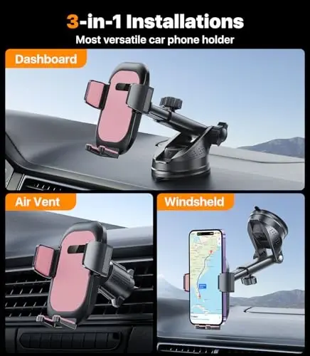 Ultra Stable Phone Holders for Your Car [Powerful & 360 Adjustable Suction Cup] Universal Car Phone Holder Mount Long Arm Flexible Car Mount for Dashboard Windshield Air Vent All Phone Case - Pink - HITOLZA (1)