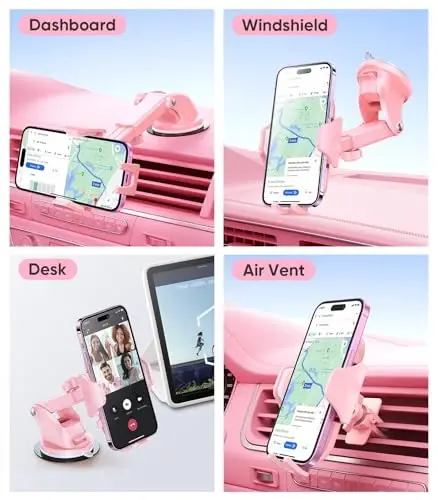 VICSEED Pink Phone Holders for Your Car, [True Military-Grade Shockproof Strongest Suction Power], 3-in-1 Dashboard Windshield Vent, Truck Boat Stand Cell Phone Mount for iPhone Android All Phones - 3