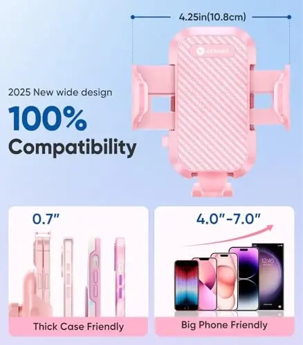 VICSEED Pink Phone Holders for Your Car, [True Military-Grade Strongest Suction Power], 3-in-1 Dashboard Windshield Vent, Truck Boat Stand Cell Phone Mount for iPhone Android All Phones - 5