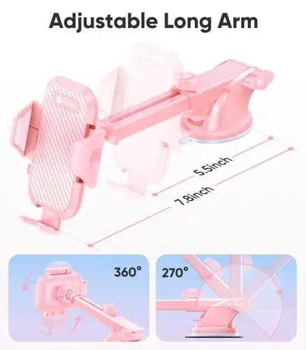VICSEED Pink Phone Holders for Your Car, [True Military-Grade Strongest Suction Power], 3-in-1 Dashboard Windshield Vent, Truck Boat Stand Cell Phone Mount for iPhone Android All Phones - 5