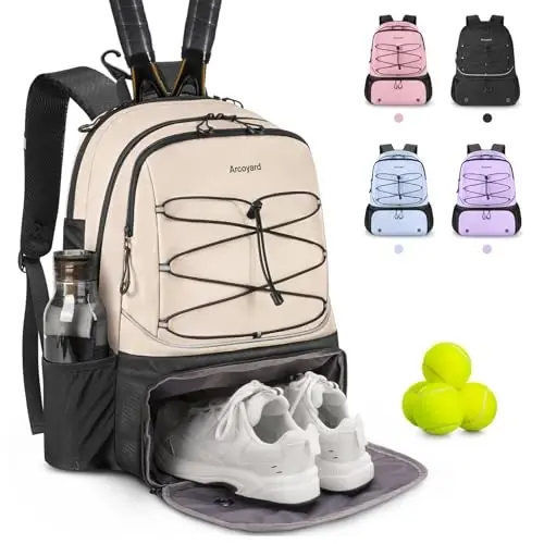 Arcoyard Tennis Bag Holds 2 Rackets, Professional Tennis Bags for Women, Tennis Backpack with Ventilated Shoe Compartment 