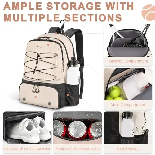 Arcoyard Tennis Bag Holds 2 Rackets, Professional Tennis Bags for Women, Tennis Backpack with Ventilated Shoe Compartment - 2
