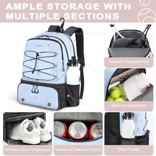 Arcoyard Tennis Bag Holds 2 Rackets, Professional Tennis Bags for Women, Tennis Backpack with Ventilated Shoe Compartment - 2
