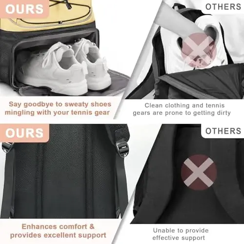 Arcoyard Tennis Bag Holds 2 Rackets, Professional Tennis Bags for Women, Tennis Backpack with Ventilated Shoe Compartment - 5