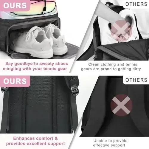 Arcoyard Tennis Bag Holds 2 Rackets, Professional Tennis Bags for Women, Tennis Backpack with Ventilated Shoe Compartment - 5