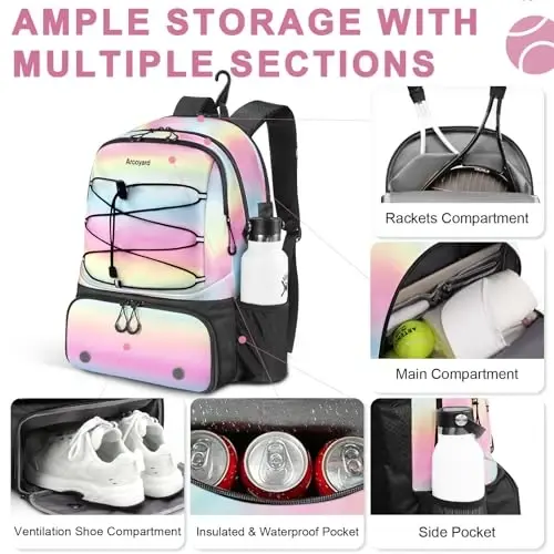 Arcoyard Tennis Bag Holds 2 Rackets, Professional Tennis Bags for Women, Tennis Backpack with Ventilated Shoe Compartment - 2