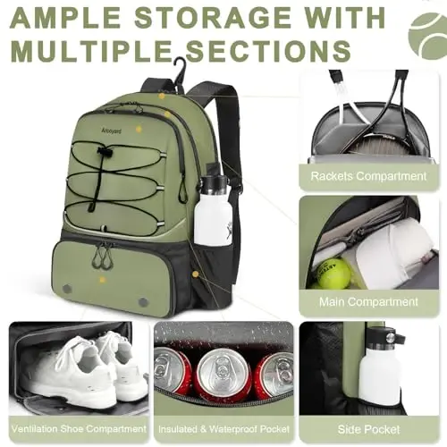 Arcoyard Tennis Bag Holds 2 Rackets, Professional Tennis Bags for Women, Tennis Backpack with Ventilated Shoe Compartment - 2