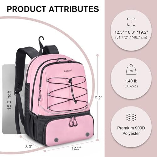 Arcoyard Tennis Bag Holds 2 Rackets, Professional Tennis Bags for Women, Tennis Backpack with Ventilated Shoe Compartment - 3