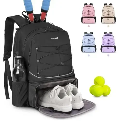 Arcoyard Tennis Bag 2 ta raketka sigʻadi, ayollar uchun professional tennis sumkalari, shamollatiladigan oyoq kiyim boʻlimi boʻlgan tennis ryukzaki - 1