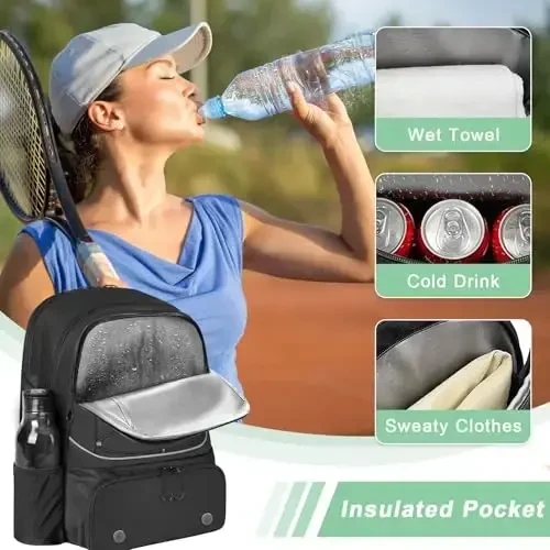 Arcoyard Tennis Bag 2 ta raketka sigʻadi, ayollar uchun professional tennis sumkalari, shamollatiladigan oyoq kiyim boʻlimi boʻlgan tennis ryukzaki - 6