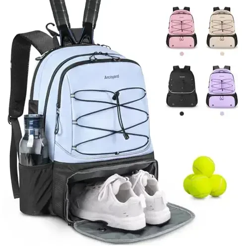 Arcoyard Tennis Bag 2 ta Raketka Sig'adi, Ayollar uchun Professional Tennis Sumkalari, Ventilyatsiyali Oyoq Kiyim Bo'linmasi bo'lgan Tennis Ryukzaki - 1