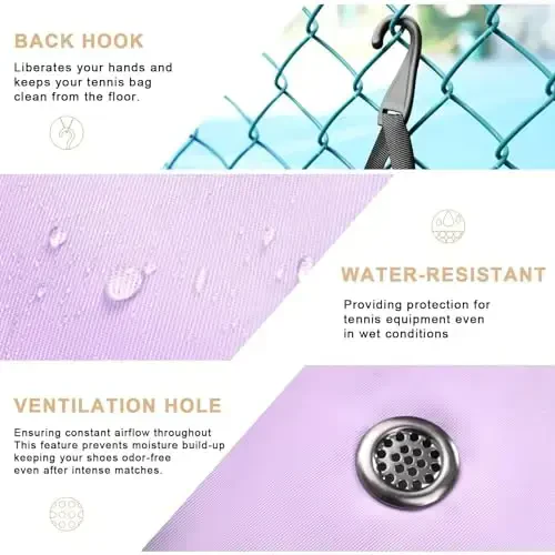 Arcoyard Tennis Bag 2 ta raketka sig'adi, ayollar uchun professional tennis sumkalari, ventilyatsiyali oyoq kiyimlar bo'linmasi bo'lgan tennis ryukzaki - 3