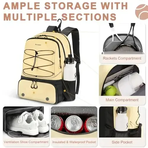 Arcoyard Tennis Bag Holds 2 Rackets, Professional Tennis Bags for Women, Tennis Backpack with Ventilated Shoe Compartment - 2
