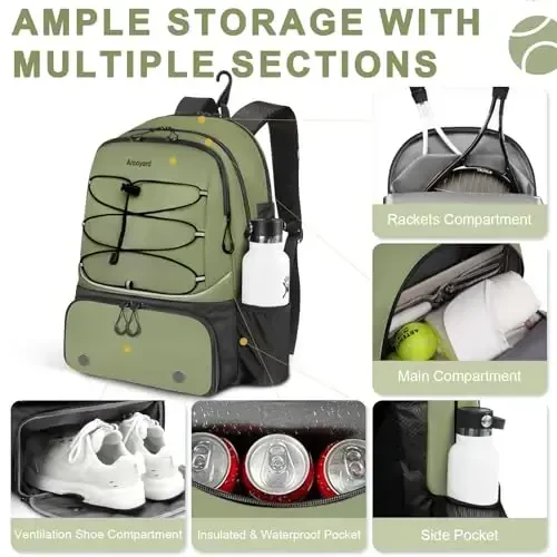 Arcoyard Tennis Bag Holds 2 Rackets, Professional Tennis Bags for Women, Tennis Backpack with Ventilated Shoe Compartment - 2