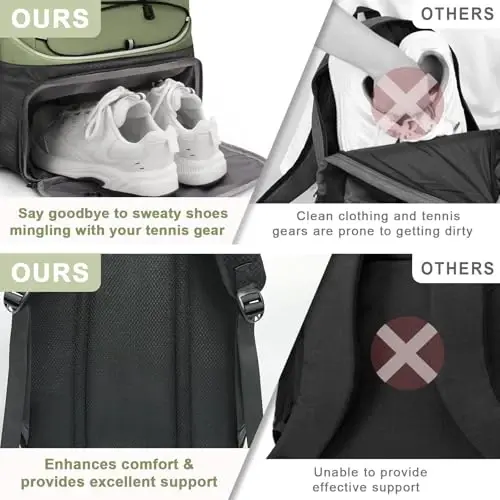 Arcoyard Tennis Bag Holds 2 Rackets, Professional Tennis Bags for Women, Tennis Backpack with Ventilated Shoe Compartment - 5