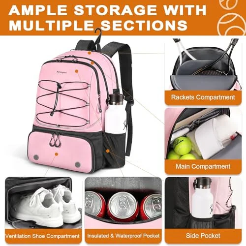 Arcoyard Tennis Bag, Large Tennis Bags For Women, Tennis Backpack with Ventilated Shoe Compartment and Insulated Pocket, Hold 2 Tennis Pickleball Rackets, Tennis Pickleball Balls and More - 15