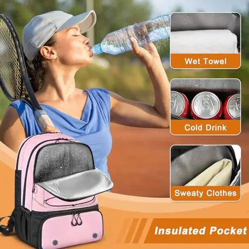 Arcoyard Tennis Bag, Large Tennis Bags For Women, Tennis Backpack with Ventilated Shoe Compartment and Insulated Pocket, Hold 2 Tennis Pickleball Rackets, Tennis Pickleball Balls and More - 16