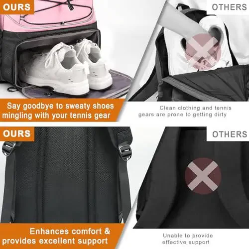 Arcoyard Tennis Bag, Large Tennis Bags For Women, Tennis Backpack with Ventilated Shoe Compartment and Insulated Pocket, Hold 2 Tennis Pickleball Rackets, Tennis Pickleball Balls and More - 18